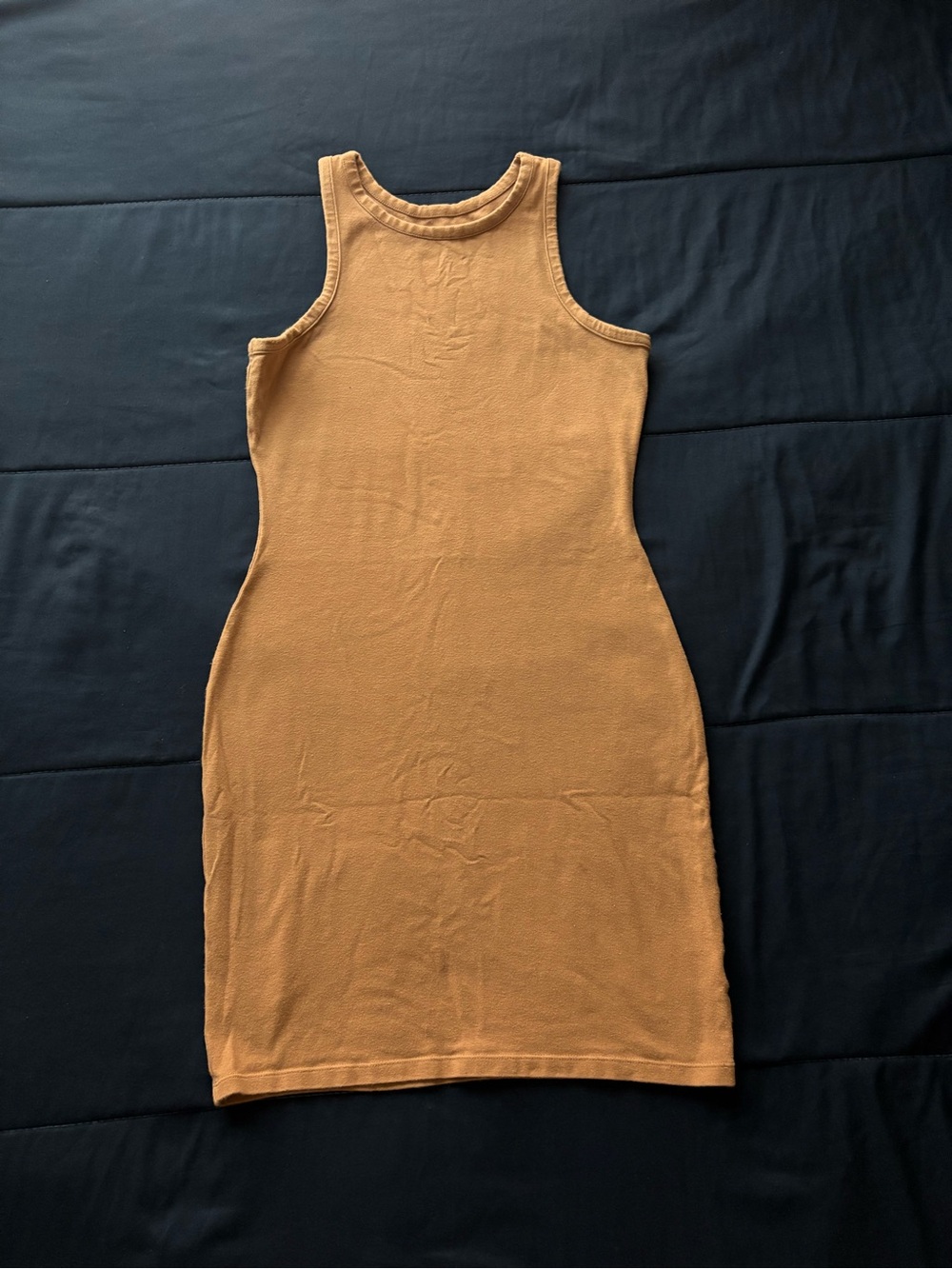 Sleeveless Ribbed Tank Dress in Tan
